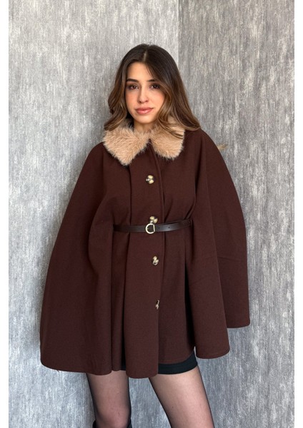 Kadın Yaka Kürklü Panço 9165