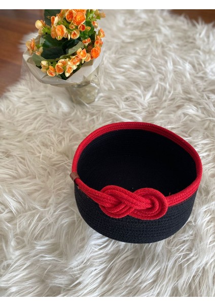 Şık Hasır Sepet, Çok Amaçlı Organizer, Siyah ve Kırmızı Renk Seçenekleri