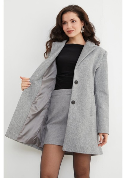 Kruvaze Yaka Cepli Kaşe Kaban