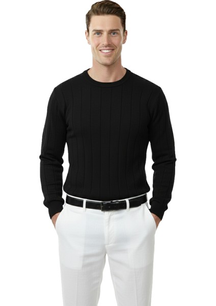 Siyah Dar Kesim Likralı Erkek Triko Kazak – Bisiklet Yaka Şık Tasarım 2605433 fiyatları