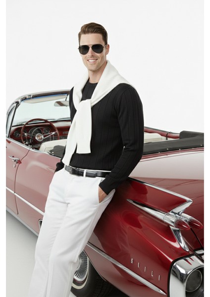 Siyah Dar Kesim Likralı Erkek Triko Kazak – Bisiklet Yaka Şık Tasarım 2605433 fırsatları