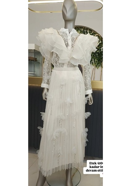 Tasarım Pileli Krem Etek fiyatları