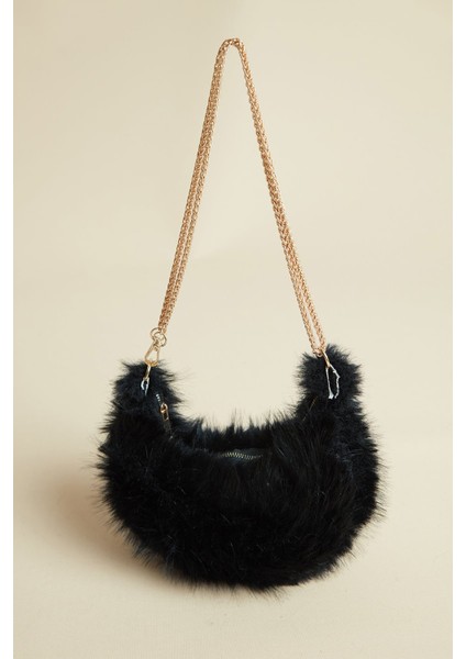 Zincir Askılı Fermuarlı Suni Kürk Kol Çantası