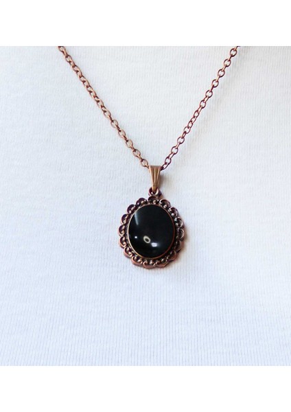 Doğal Taş Oniks Doğal Taşlı Desenli Otantik Kadın Bakır Renk Kolye 45 cm Zincirli EUK27BO fiyatları
