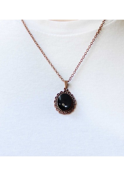 Doğal Taş Oniks Doğal Taşlı Desenli Otantik Kadın Bakır Renk Kolye 45 cm Zincirli EUK27BO modelleri