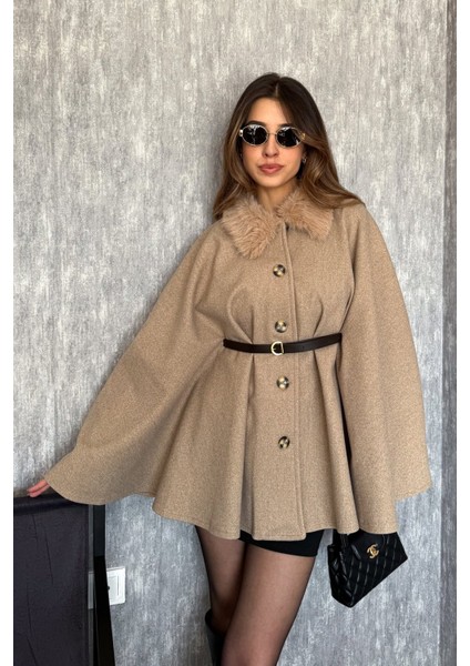 Kadın Yaka Kürklü Panço 9165