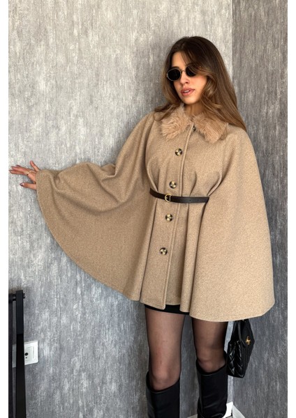 Kadın Yaka Kürklü Panço 9165 indirimleri