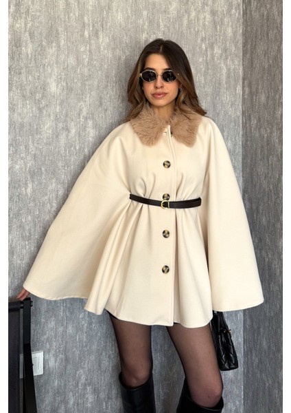 Kadın Yaka Kürklü Panço 9165
