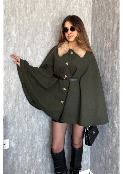 Kadın Yaka Kürklü Panço 9165