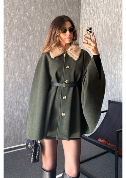 Kadın Yaka Kürklü Panço 9165 indirimleri