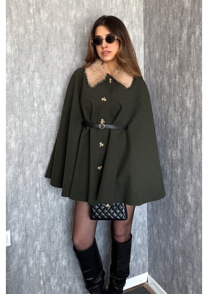 Kadın Yaka Kürklü Panço 9165