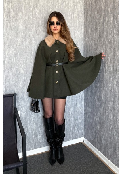 Kadın Yaka Kürklü Panço 9165
