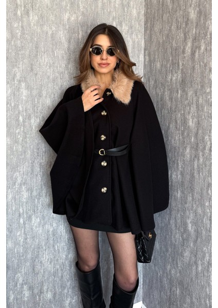 Kadın Yaka Kürklü Panço 9165