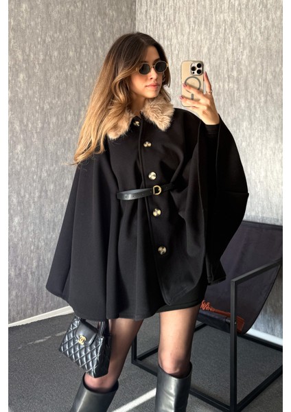 Kadın Yaka Kürklü Panço 9165 indirimleri