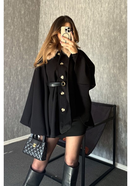 Kadın Yaka Kürklü Panço 9165