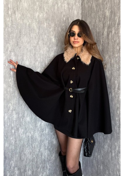 Kadın Yaka Kürklü Panço 9165