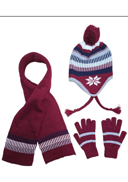 8–12 Yaş Erkek Çocuk Polarlı Kış Seti – Atkı, Bere, Eldiven Üçlü Set