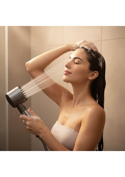 ® 3 Kademeli Turbo Basınçlı Masaj Başlıklı Silikon Fırçalı Duş Başlığı - Yüksek Basınçlı Su Tasarruflu Duş Başlığı indirimleri