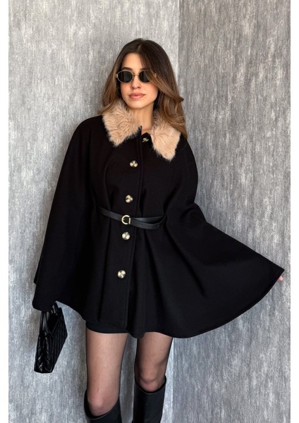 Kadın Yaka Kürklü Panço 9165