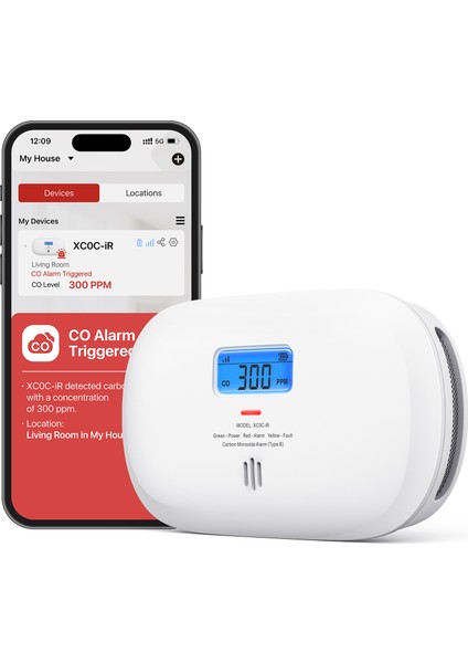 X-Sense Wi-Fi Özellikli Akıllı Karbon Monoksit Dedektörü XC0C-IR, Uygulama Üzerinden Sessizlik, LCD Dijital Ekranlı Co Alarmı, Değiştirilebilir Pilli Karbon Monoksit Alarmı, 1'li Paket