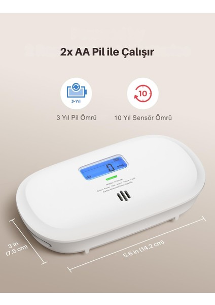X-Sense Wi-Fi Özellikli Akıllı Karbon Monoksit Dedektörü XC0C-IR, Uygulama Üzerinden Sessizlik, LCD Dijital Ekranlı Co Alarmı, Değiştirilebilir Pilli Karbon Monoksit Alarmı, 1'li Paket