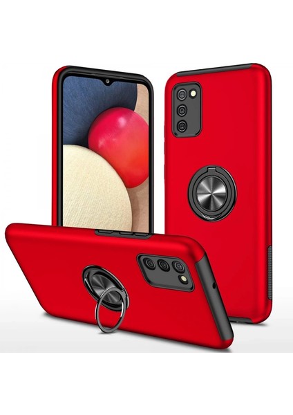 Samsung Galaxy A02S Kılıf Elit Yüzüklü Kapak - Kırmızı