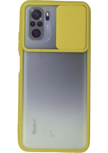 Xiaomi Redmi Note 10 Kılıf Palm Buzlu Kamera Sürgülü Silikon - Sarı