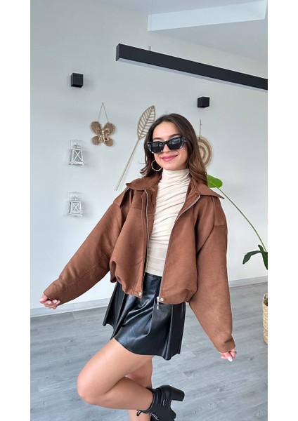 Taba Süet Apoletli Balon Kadın Ceket