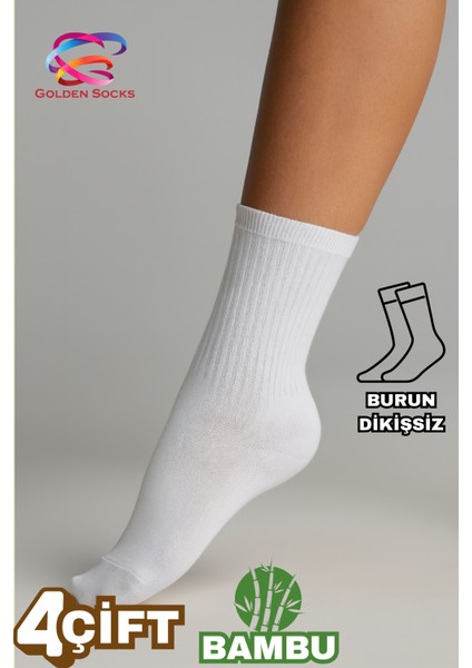 4 Çift Bambu Erkek Soket Çorap, Dikişsiz Burun, Yumuşak Doku