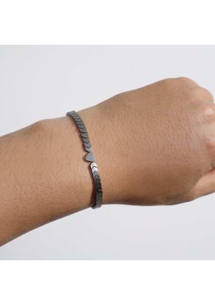 Hematit Doğal Taş Kalp Bileklik