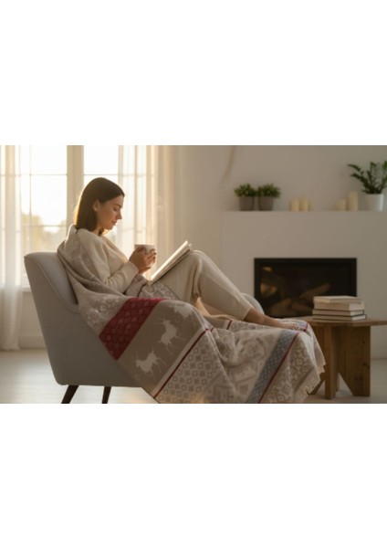 Tek Kişilik Pamuklu Çift Taraflı Battaniye / Yılbaşı Temalı Tv Battaniyesi