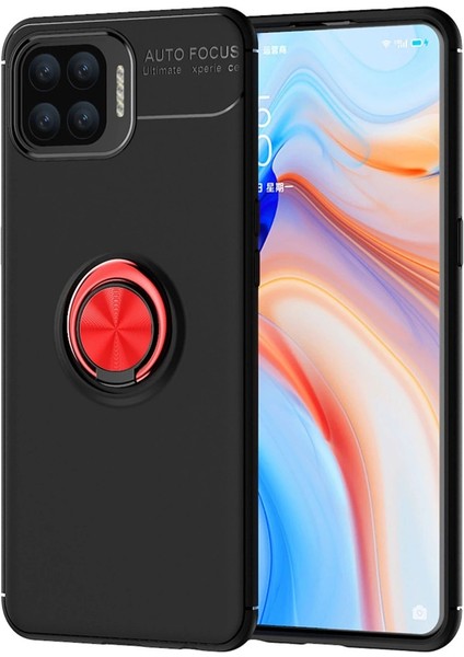 Oppo A73 Kılıf Range Yüzüklü Silikon - Siyah-Kırmızı
