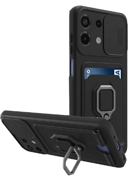 Buğz Xiaomi Redmi Note 13 4g Kılıf Zuma Kartvizitli Yüzüklü Silikon - Siyah