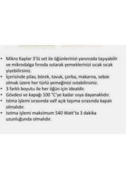 Micro Kaplar 3lü Set Mikrodalga Fırın Için modelleri