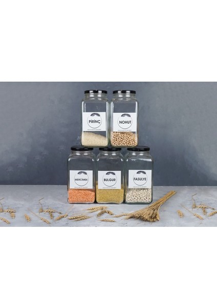 5'li Mutfak Bakliyat Saklama Kavanozu Nohut, Mercimek, Pirinç, Bulgur, Fasulye 3lt Siyah Metal Kapak fırsatları
