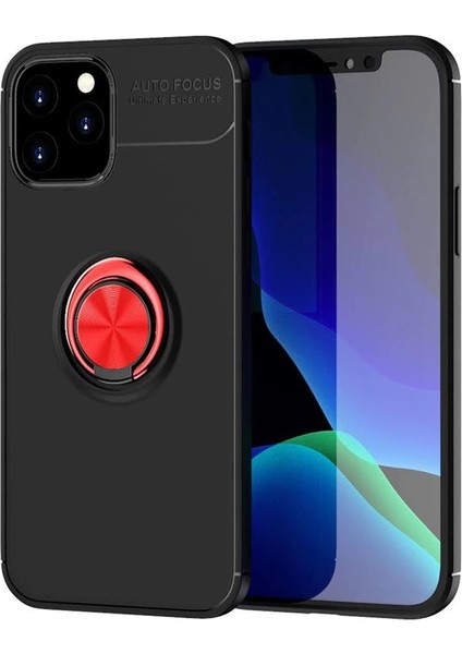 Iphone 12 Kılıf Range Yüzüklü Silikon - Siyah-Kırmızı