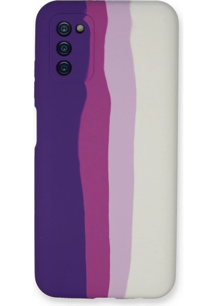 Samsung Galaxy A03S Kılıf Ebruli Lansman Silikon - Mor-Beyaz
