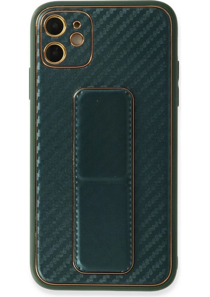 Iphone 12 Kılıf Coco Karbon Standlı Kapak - Yeşil