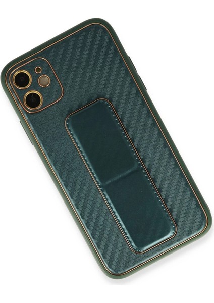 Iphone 12 Kılıf Coco Karbon Standlı Kapak - Yeşil modelleri