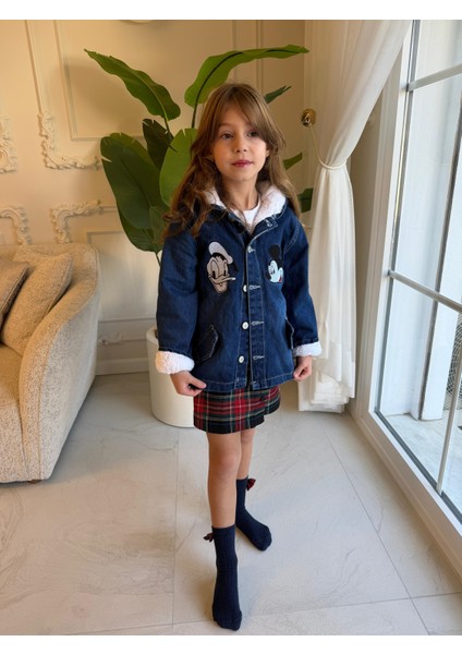 Kız Çocuk Peluş Astarlı Kot Mont