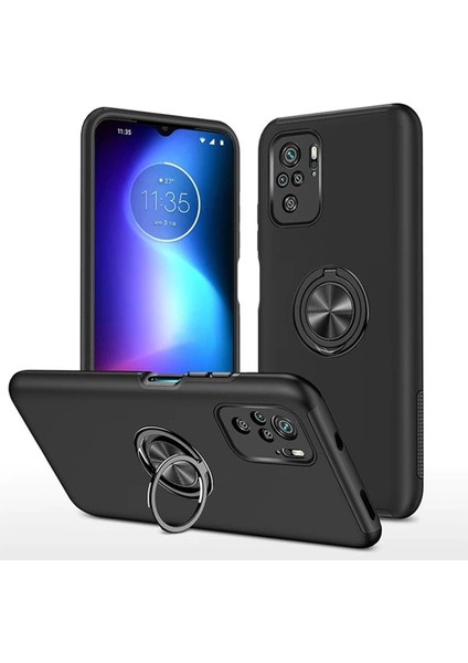 Xiaomi Poco F3 Kılıf Elit Yüzüklü Kapak - Siyah