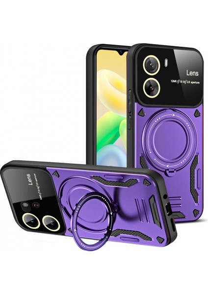 Vivo Y16 Kılıf Joy Lens Standlı Kapak - Mor