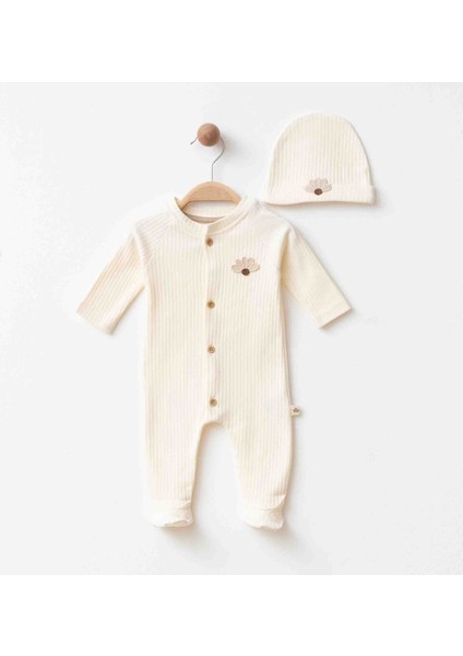 Papatya Nakışlı Organik Patikli Tulum & Bere