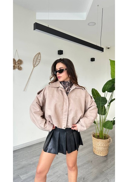 Taba Süet Apoletli Balon Kadın Ceket