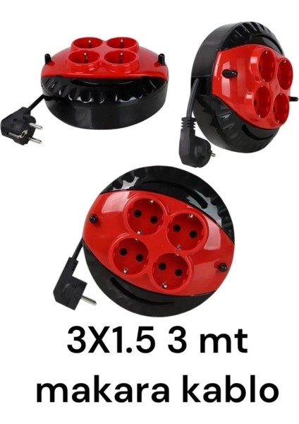 Buğz Mini Kablolu Makara 4'lü 3mt (3x1,5cm)(1 Adet)