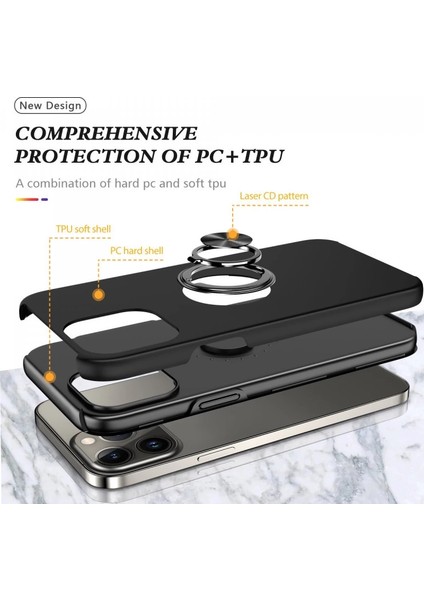 Iphone 13 Pro Max Kılıf Elit Yüzüklü Kapak - Siyah fiyatları
