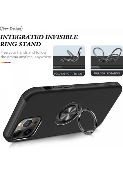 Iphone 13 Pro Max Kılıf Elit Yüzüklü Kapak - Siyah modelleri