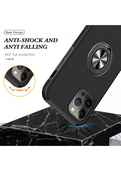 Iphone 13 Pro Max Kılıf Elit Yüzüklü Kapak - Siyah