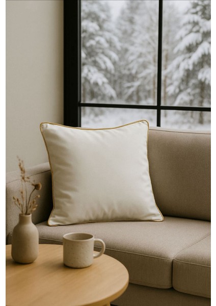 Dekoratif Kırlent Kılıfı - Beyaz Sarı Biyeli Duck Kumaş - Düz Renk - 45 x 45