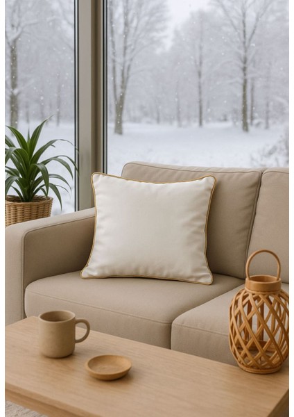 Dekoratif Kırlent Kılıfı - Beyaz Sarı Biyeli Duck Kumaş - Düz Renk - 45 x 45 fiyatları